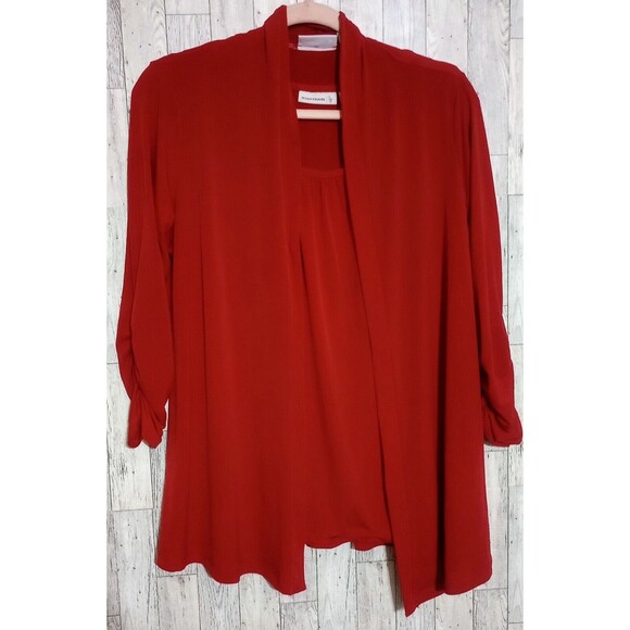 Susan Graver Tops - Susan Graver 2 Piece Set Liquid Knit Open Cardigan/Tank Top Red Size Small